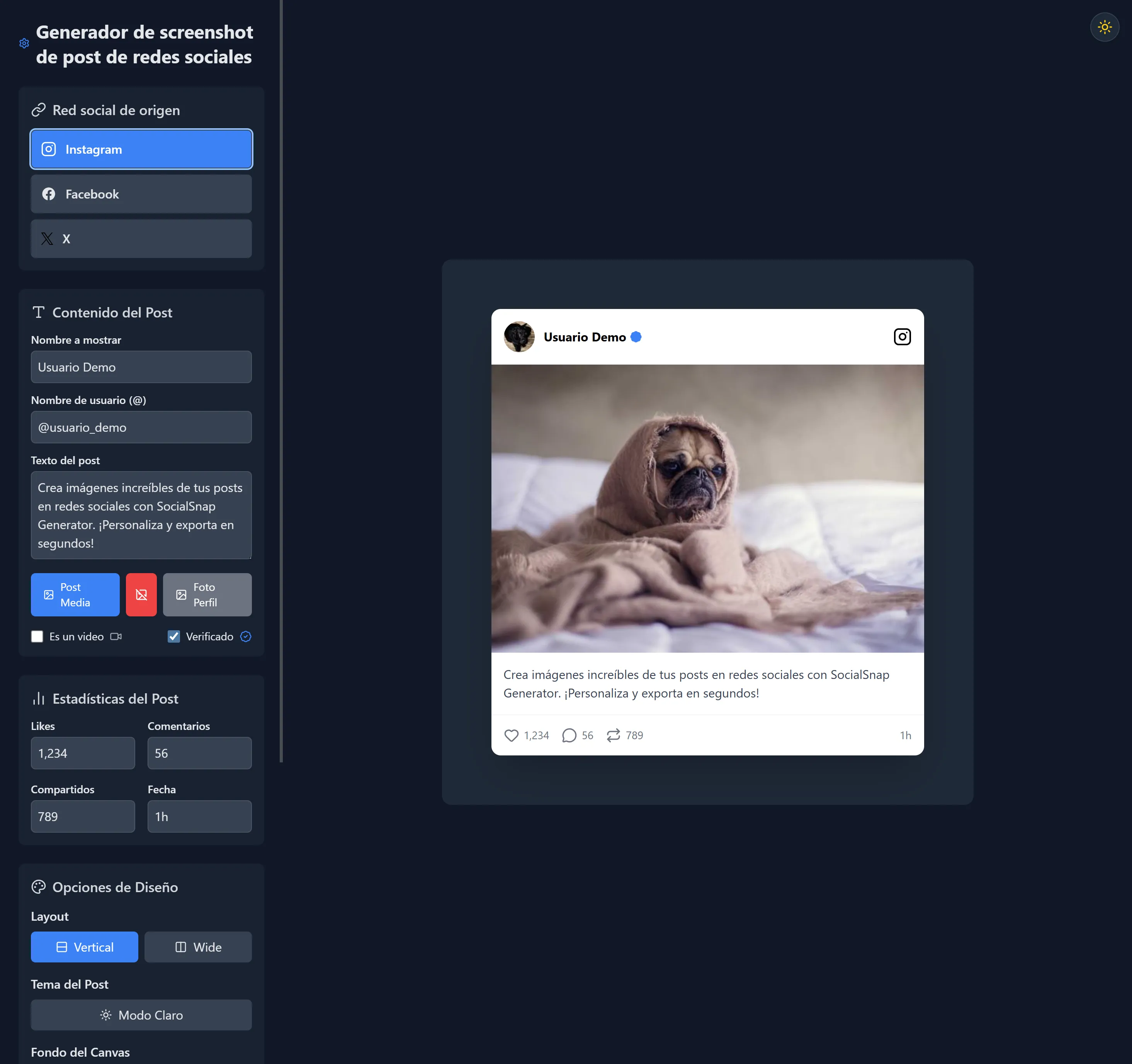 App web "Social Screenshot Generator"